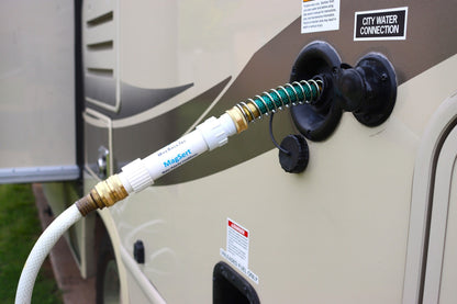 MagSert Hose installed on an RV water connection